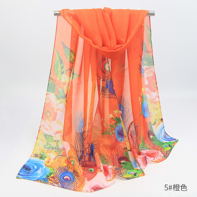 

New Peacock Feather Print Chiffon Scarf Sunscreen Beach Towel Shawl Yiwu Scarf Wholesale SW128