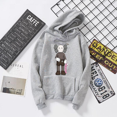 

O-Neck Standard Thickness Print Loose Type Top With Toy Doll Embroidered Print Hooded Couple Sweatshirt