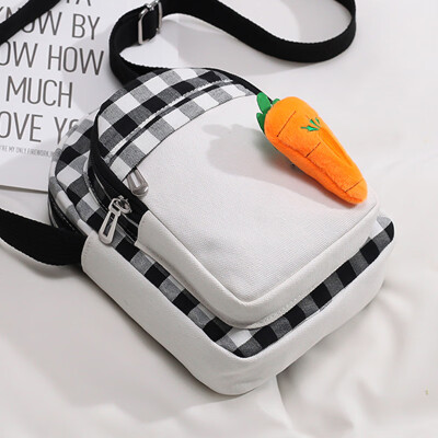 

2019 summer new cute single shoulder oblique satchel female students Japanese plaid minority design women canvas bag