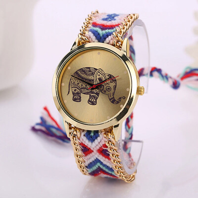 

Elephant Ethnic Wind Braided Ladies Bracelet Horloge Dames Romain Horloge Cadeau Simple Fashion Montre Femme Acier Inoxydable