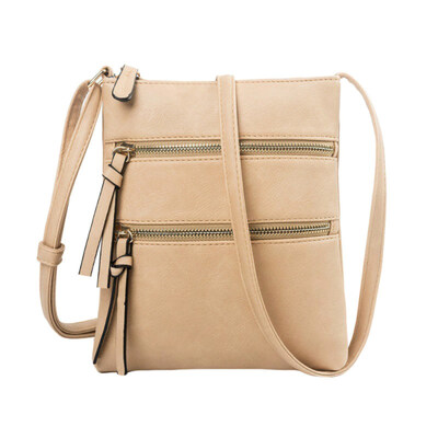 

Lady Solid Color Multi Pocket Zipper Satchel Faux Leather Crossbody Shoulder Bag