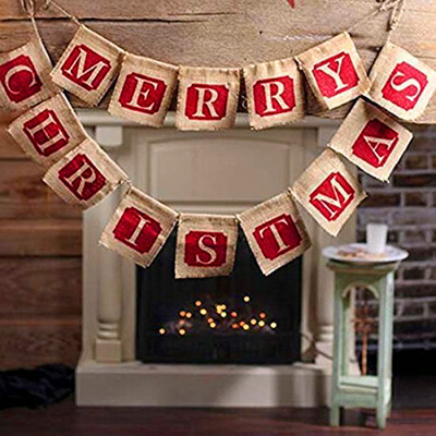

Tailored Hessian Burlap Merry Christmas Bunting Sign Rustic Wedding Party Banner