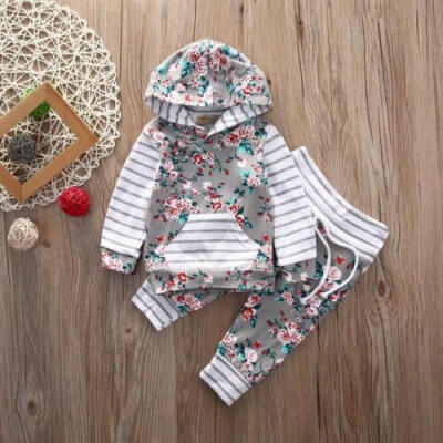 

2019Newborn Kids Baby Boy Girl Clothes Hooded Sweater TopsFloral Pants Outfits