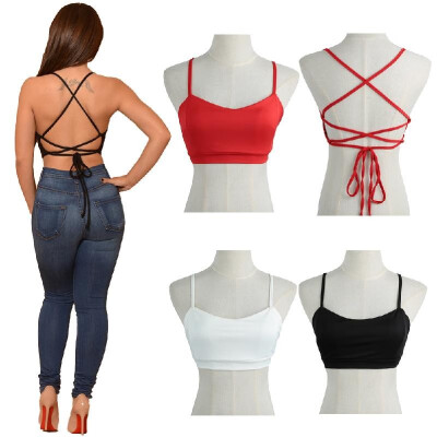 

Sexy Summer Women Tank Crop Top Bandage Strap Sleeveless Slim Casual Solid Vest Short Tee WhiteRedBlack