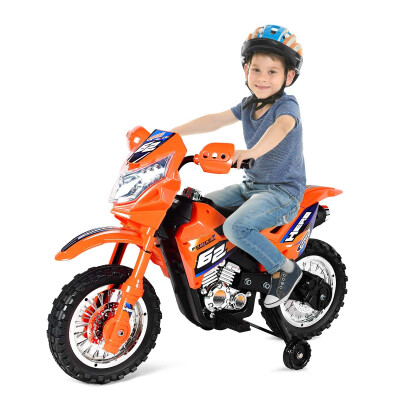 

Kids Ride On Motorcycle with Training Wheel 6V Battery Powered Electric Toy-orange