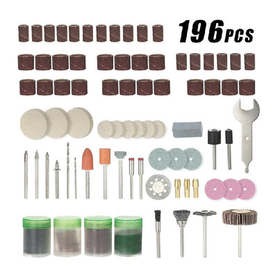 

196pcs 18" Shank Rotary Tool Accessories Set Sanding Grinding Brushing Polishing Bits Accessory Kit with Storage Box