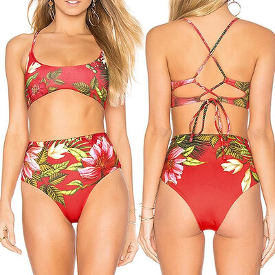 

Sexy Women Floral Print Bikini Set Push Up Sleeveless Cross Straps Beach Swimwear Swimsuit Bathing Suit Biquini