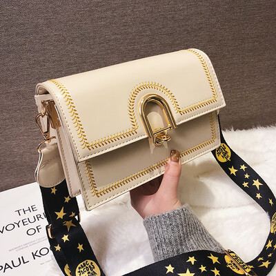 

Qiao Bani 2019 new Korean chic fashion embroidery contrast color ribbon small square bag trend shoulder diagonal female bag