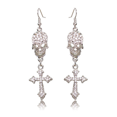 

Rock Punk Gothic Vintage Rhinestones Jewelry Cross Skeleton Drop Earrings For Women Halloween Gifts
