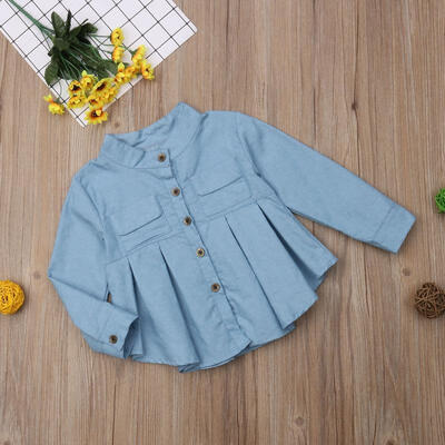 

3-12Y Girl Clothing Kids Long Sleeve Dress Blouse Denim Casual Shirt Tops