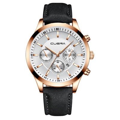 

Gobestart CUENA Mens Business Leath Belt Watch Three Eyes Six-Piece Calendar Quartz Watch