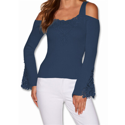 

Starmoon Women Casual Off Shoulder Lace Patchwork T-shirts Blouse Tops