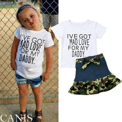 

2PCS Infant Kids Baby Girl Cotton Tops T-shirt Camo Denim Short Skirt Outfits US