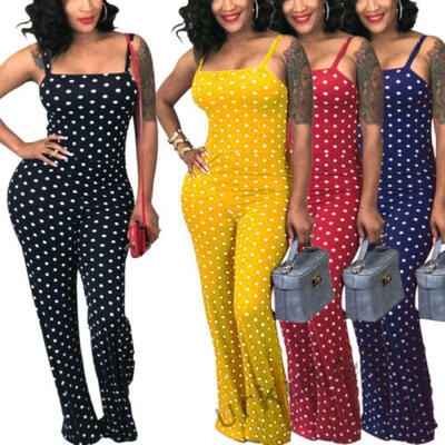 

Womens Fashion Spaghetti Strap Polka Dot Print Casual Club Party Long Jumpsuit