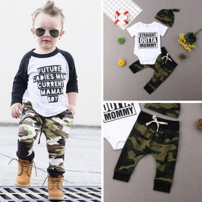 

3Pcs Newborn Baby Clothes Toddler Boy Fashion Romper Tops Camouflage Outfits USA
