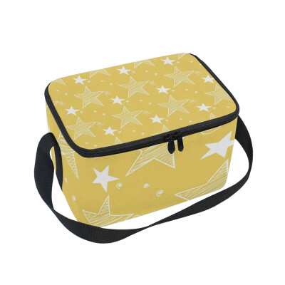 

ALAZA Insulated Lunch Box Yellow Stars Lunch Bag for Men Women Portable Tote Bag Cooler Bag