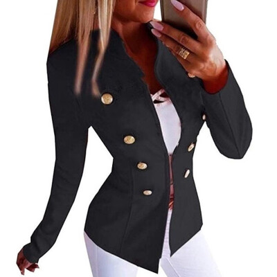 

Womens Business Solid Color Slim Fit Vest Ladies Double Breasted Office Coat