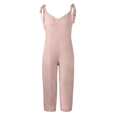 

Women Summer Stylish Sexy Loose Solid Color All-match Sleeveless V-neck Concise Jumpsuits