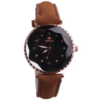 

Womens watch leather strap starry rhinestone dial simple trend students