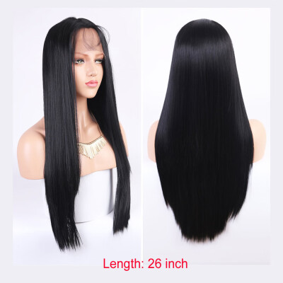 

Gobestart Natural Lace Front Synthetic Wig Fashion Women Black Straight Long Wig