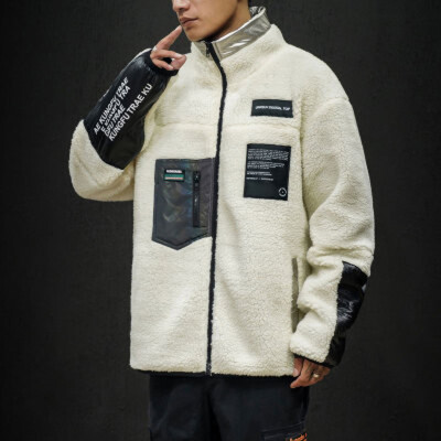 

Gobestart Mens New Fashion Casual Solid Color Loose Lamb Fur Stand Collar Coat