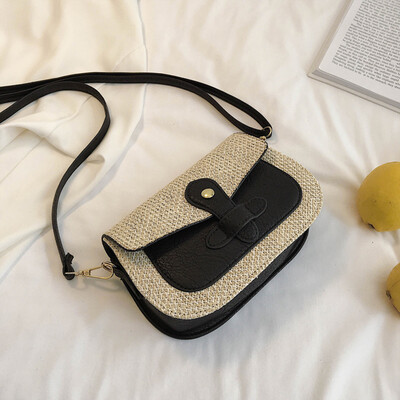 

Tailored Women Beach Color Matching Woven Bag Burlap Square Bag Messenger Bag