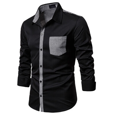

Tailored Mens Patchwork Button Slim Fit Turn-Down Collar Long Sleeve Top Blouse Shirt