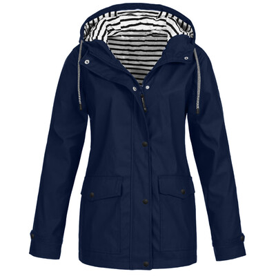 

Toponeto Women Solid Rain Outdoor Plus Waterproof Hooded Raincoat Windproof Jacket Coat
