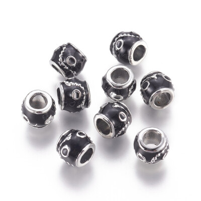 

Alloy Enamel European Beads Large Hole Beads Drum Silver Black 10x9mm Hole 5mm