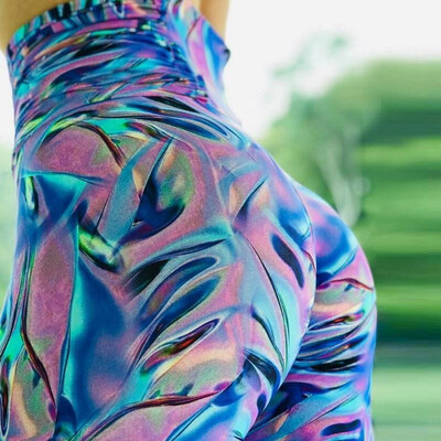 

New cross-border explosion models best selling Europe&America sexy color sequins printing fitness high waist bottoming yoga pa