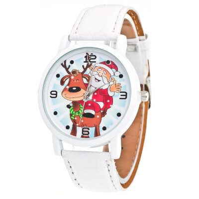 

New Christmas Ornaments Elderly Pattern Leather Band Analog Quartz Vogue Watches Xmas Decoration Navidad Envio Gratis