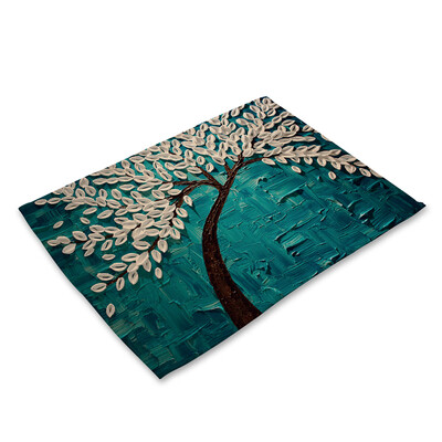 

Oil Painting Pattern Polyester Placemat Heat-resistant Stain-resistant Anti-slip Table Mat Bowl Coaster Dining Tableware Pad for D