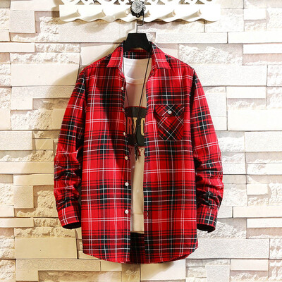 

Toponeto Mens New Fashion Casual Plaid Shirt Turn-down Collar Shirt Long-Sleeved Tops