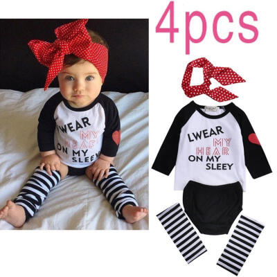 

4Pcs Newborn Infant Baby Girls Kids T-shirt Headband Leg Warmers Briefs Panties Outfit Clothes