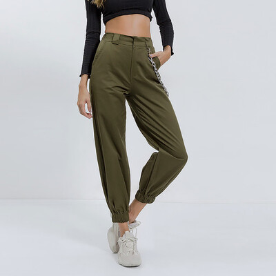 

Fashion Womens Pocket Beam Foot High Waist Casual Trousers Loose Tooling Pants