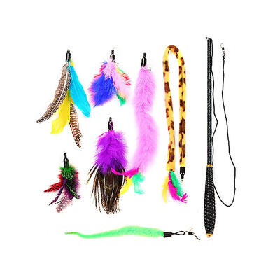 

Pet Toy Feather Plush Plastic Telescopic Cat Stick with 7 Replacement Heads