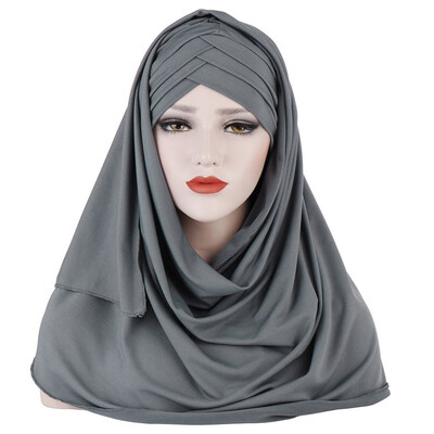 

Muslim Women Under Scarf Islamic Neck Cover Cotton Chemo Hats Solid Color Turban Hijab Scarf Headscarf