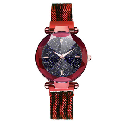 

2019 Hot Sale Starry Sky Watch Womens Luxury Magnet Buckle Quartz Wristwatch Geometric Surface Female Luminous Clock for Gifts
