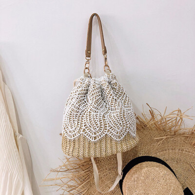

Tailored Women Beach Flower Straw Bucket Bag Burlap Square Bag Messenger Bag