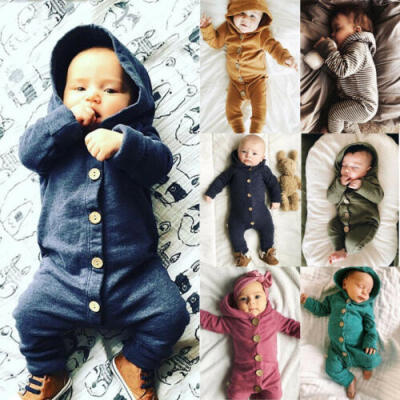 

Winter Autumn Infant Baby Boy Girl Cotton Hooded Romper Jumpsuit Clothes Outfit