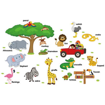 

Waterproof PVC Cartoon Animal English Kindergarten Decorative Wall Sticker