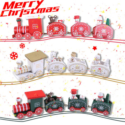 

YIWULA3PC Christmas Train Painted Wood With Santabear Xmas Kid Toys Gift Ornament Toy