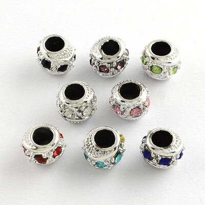 

Alloy Rhinestone Rondelle Large Hole European Beads Silver Mixed Color 11x95mm Hole 5mm