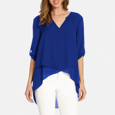 

Fashion Womens Tops Shirt V-Neck Short Sleeve Irregular Hem Casual Loose Blouse