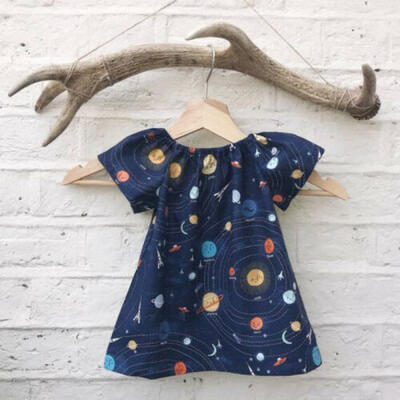 

Newborn Toddler Baby Girl Short Sleeve Planet Print Party Loose Dresses Sundress