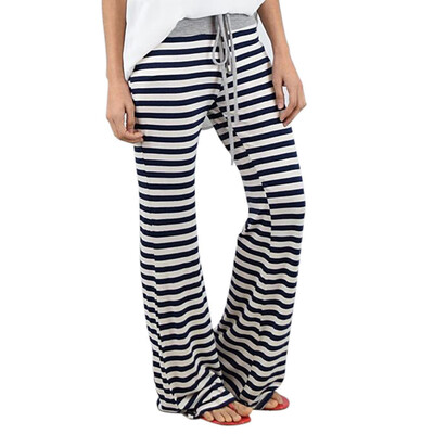 

Women Stripe Prints Drawstring Wide Leg Pants Leggings