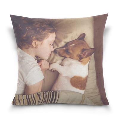 

ALAZA Throw Pillow Case Decorative Pillow Covers 16 X 16 inch Sweet Curly Girl And Dog Pattern Pillowcase