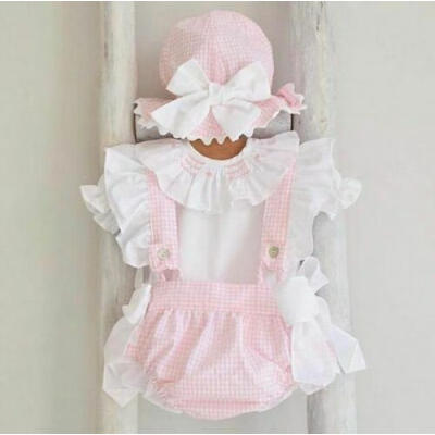 

UK Canis Newborn Baby Girl Clothes Romper Plaids Overalls Dress 2pcs Outfits Set