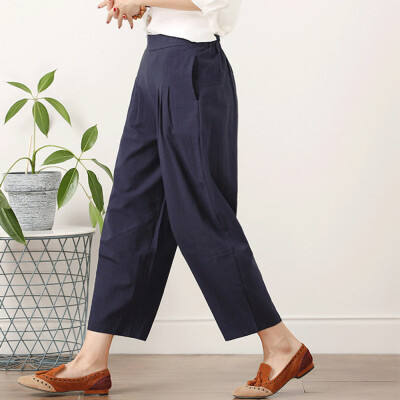 

Tailored Womens Cotton And Linen Plus Size Pure Color Easy Haren Pants Broad Leg Pants