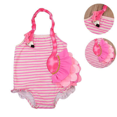 

Girls Kids Striped Swimsuit Embroidery Flamingo Swimwear Bathing Suit Bikini Set 2-7Years
